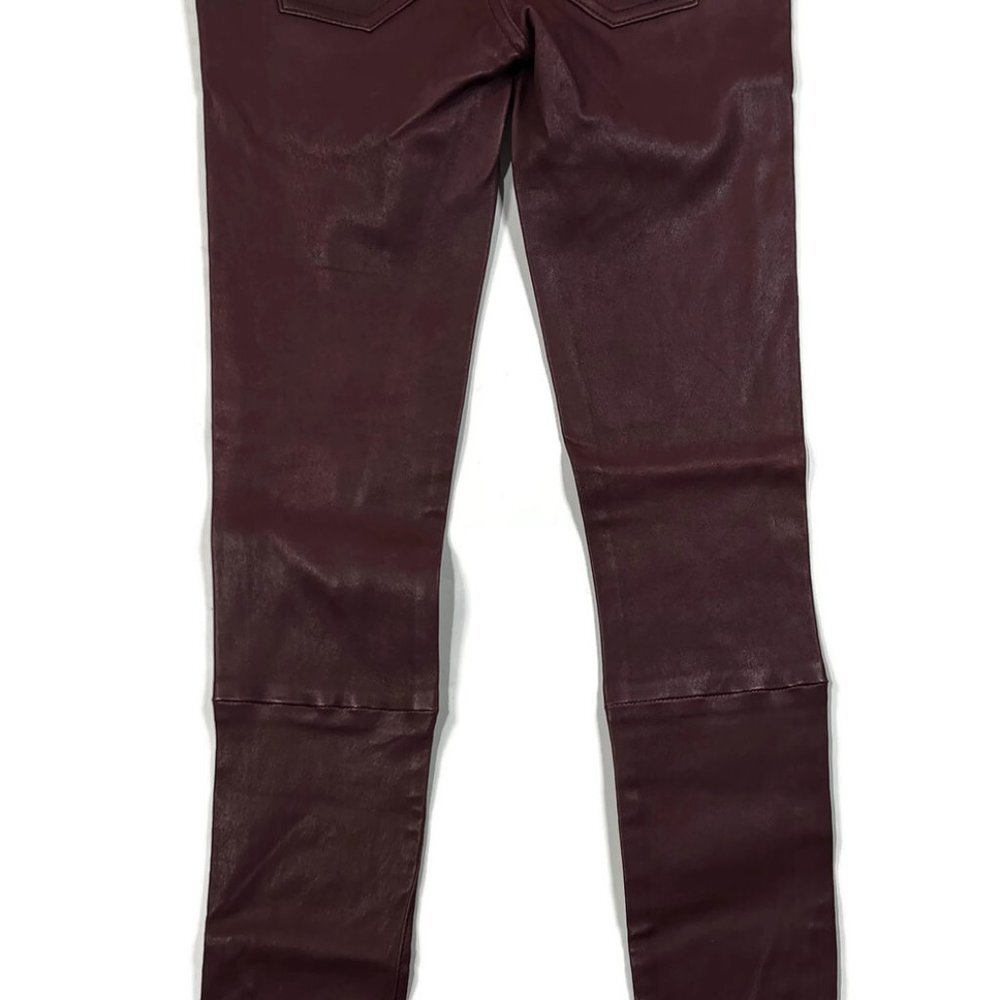 Leather Women's Burgundy Pants - Picture 11 of 12